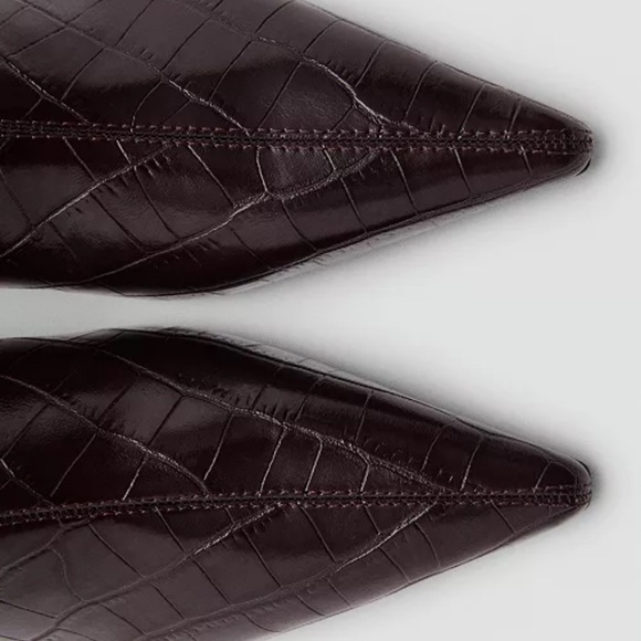 Mango Croc-Embossed Pointed Ankle Boots - Dark Brown - Picture 3 of 3